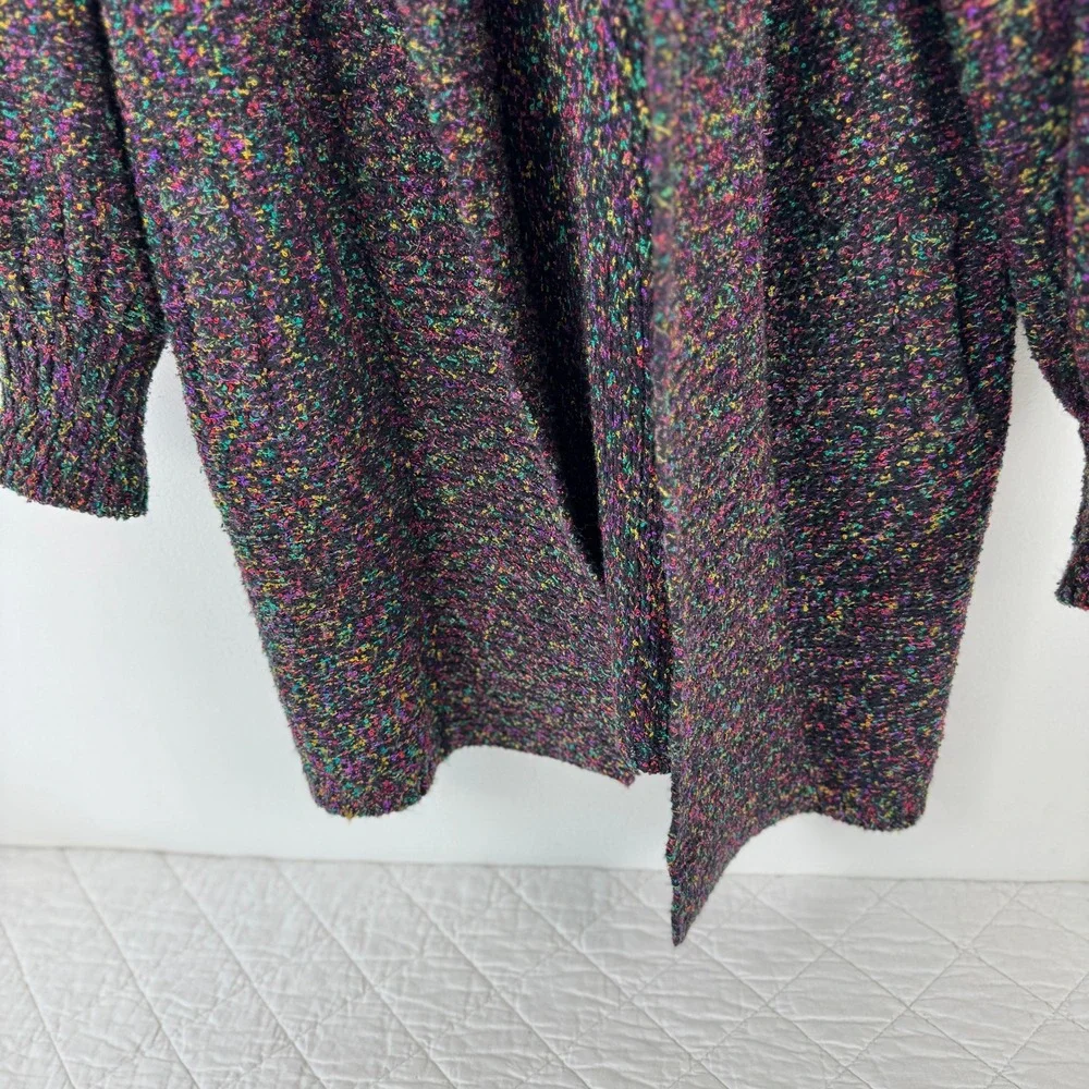 Westbound Vintage 80s Rainbow‎ Confetti Knit Open Cardigan Sweater Coat Black M